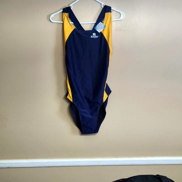 NWT  KIEFER TEAM PANEL FASTBACK XTRA LIFE BLACK YELLOW SWIMSUIT WOMENS SIZE 36 - Picture 1 of 5